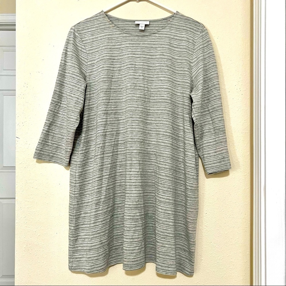 Pure Jill 3/4 sleeve soft gray striped top tunic womens size M